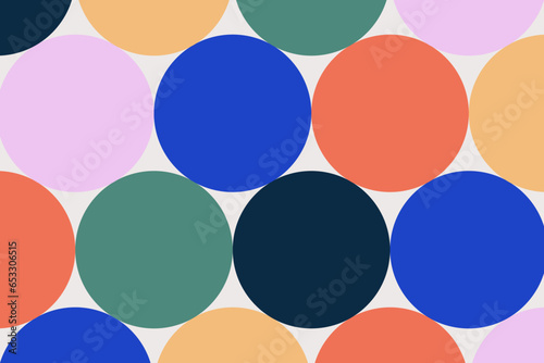 Retro abstract background with colorful circles pattern. Groovy trendy vector design in hippie 60-70s style. Naive playful childish backdrop. Simple geometric texture