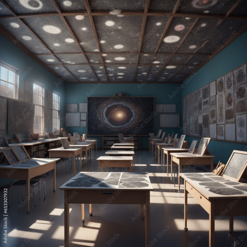 a photograph of an empty art room of a school