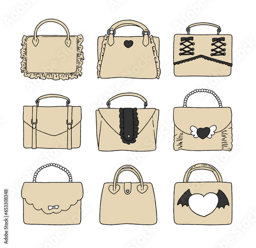 ベージュのバッグのイラストセット