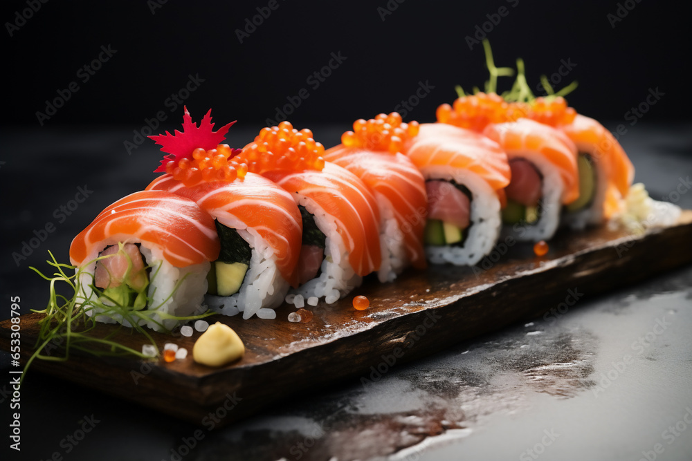 sushi on a black plate sushi on a black plate