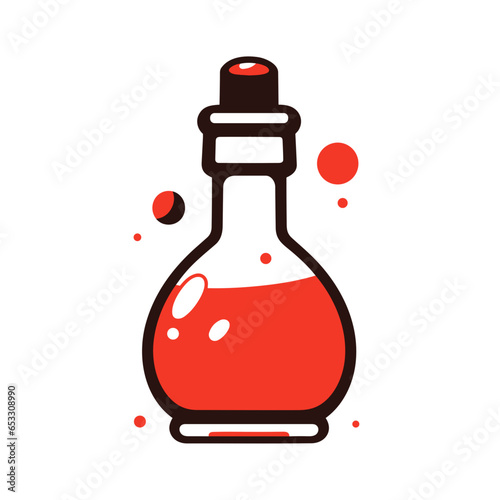 Coffee Syrup Bottle vector icon in minimalistic, black and red line work, japan web