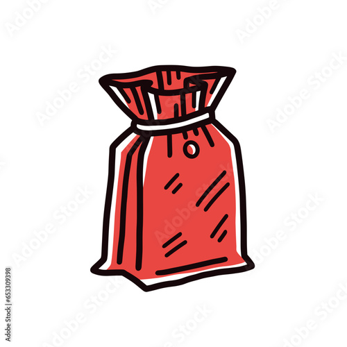 Coffee Bag vector icon in minimalistic, black and red line work, japan web