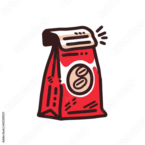 Coffee Bag vector icon in minimalistic, black and red line work, japan web