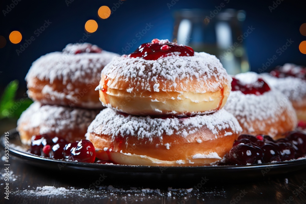hanukkah sweet food doughnuts with sugar powder and jam hanukkah sweet food doughnuts with sugar powder and jam
