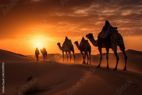 Tourists Riding on Camels in Sunset Near Beach