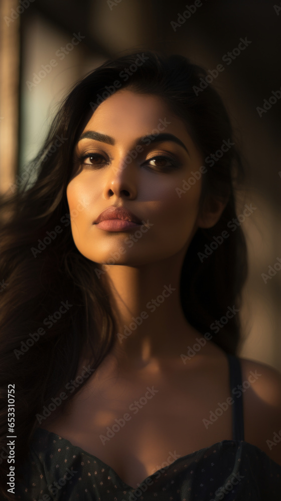 Portrait of Stunning Young Indian Woman with Black Hair Captured in Golden Hour and Natural Light, High-Quality Beauty Photography Portrait of Stunning Young Indian Woman with Black Hair Captured in Golden Hour and Natural Light, High-Quality Beauty Photography