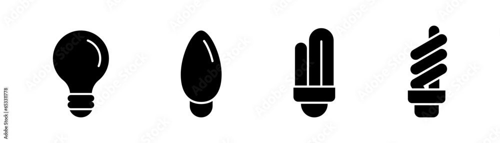 Lightbulb icon in glyph. Lamp bulb icons set. Lightbulb sign. Black lamp icon. Lamp bulb icons set. Stock vector illustration. Lightbulb icon in glyph. Lamp bulb icons set. Lightbulb sign. Black lamp icon. Lamp bulb icons set. Stock vector illustration.