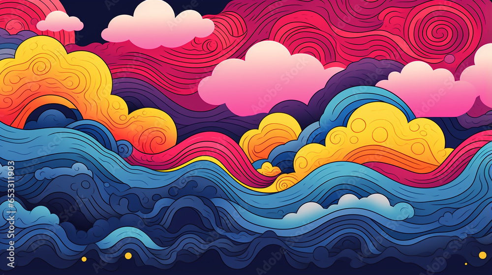 Exaggerated Wave Animation Reference exaggerated waveform and nature details, romero Britto, with generative ...