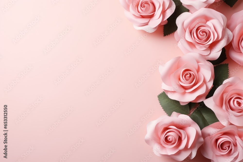 Rose background with copy space. Generative AI.