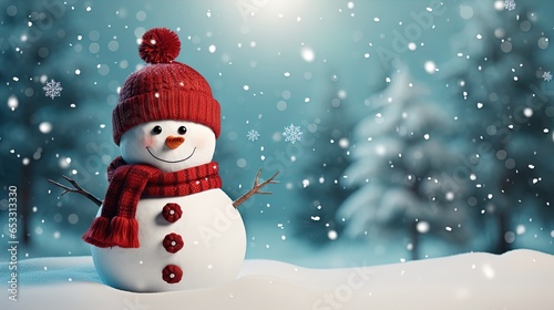 Cute Snowman in a Modern Christmas Scenery: Snowflakes and Pristine Landscapes Wallpaper in 8K created with generative ai technology © Digital Vision Lab