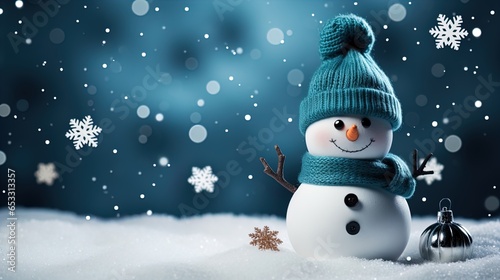Cute Snowman in a Modern Christmas Scenery: Snowflakes and Pristine Landscapes Wallpaper in 8K created with generative ai technology © Digital Vision Lab