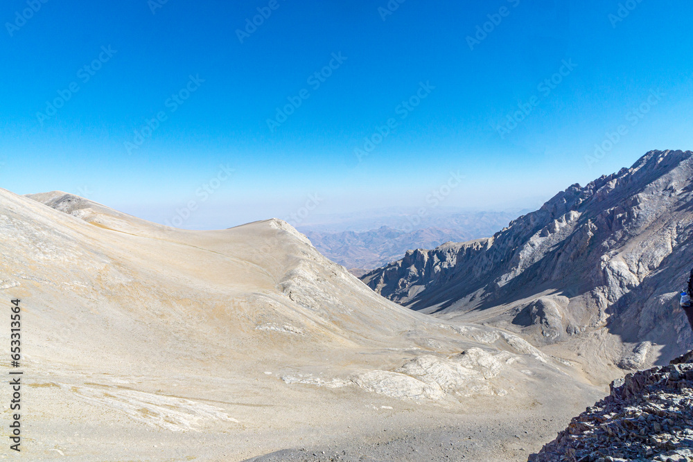 Scenic views of Medetsiz tepe (3524 m), which is the highest peak of Bolkar mountain, which is a part of Taurus mountains, Niğde, Türkiye