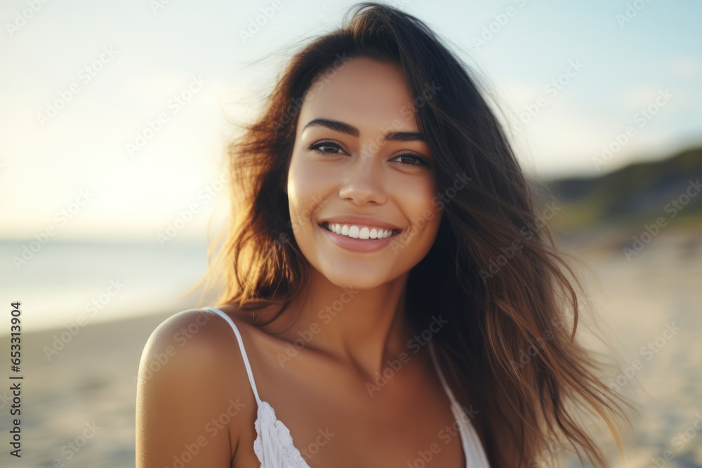 Beachside Delight: Multicultural Female Friends in Casual Attire, Radiating Smiles and Cheerfulness on the Sandy Ocean Beach. Beachside Delight: Multicultural Female Friends in Casual Attire, Radiating Smiles and Cheerfulness on the Sandy Ocean Beach.