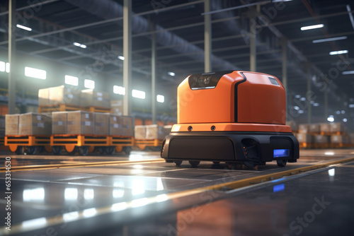 Efficiency in Motion: AGV (Automated Guided Vehicle) Revolutionizing Warehouse Logistics and Transportation. photo