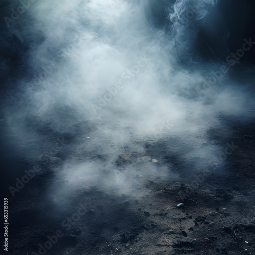 Smoke On Cement Floor With Defocused Fog In Halloween Abstract Background. Generative AI. © Social Material