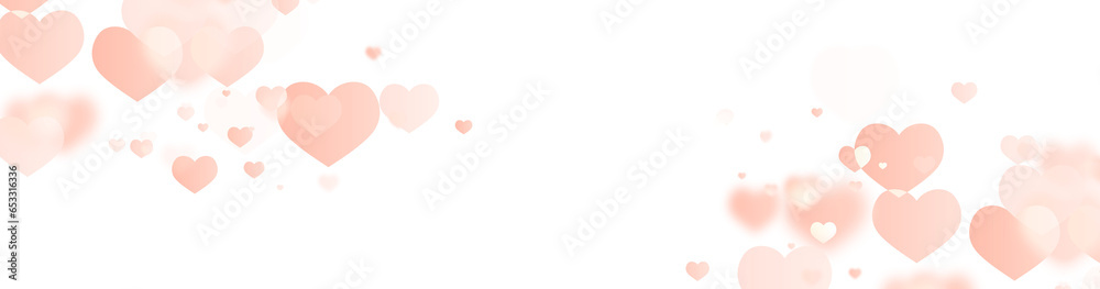 Pink peach hearts bokeh frame background