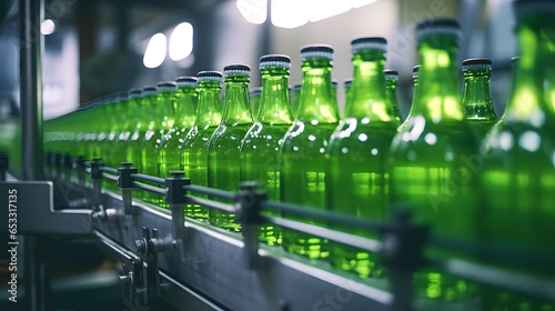 Une usine en train de mettre en bouteille de la bière dans des bouteilles en verre pour l'environnement. photo