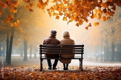 Fototapeta couple sitting on bench in park