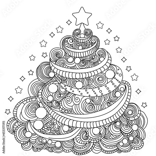 Antistress adult coloring page christmas tree