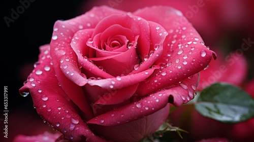 Hot pink  rose  Macro  dew drops  fresh