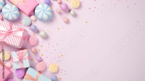 Cute birthday gifting card, candies. Space for copy