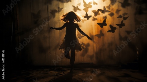 girl, butterfly shadow, childhood memory, vision, low light