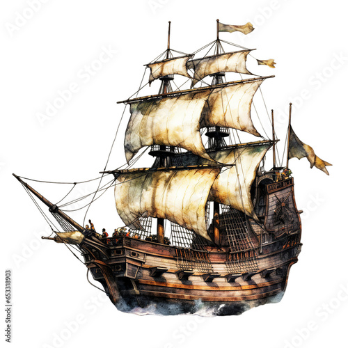 A pirate ship isolated on transparent background, Generative ai