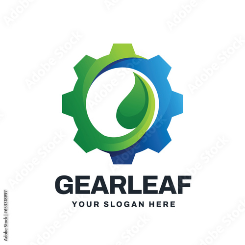 gear leaf logo vector icon illustration