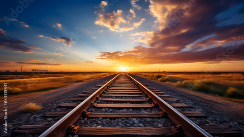 Step into the world of transportation with a captivating shot of railway tracks disappearing into the distance. The straight tracks symbolize the reliability and efficiency of rail travel.