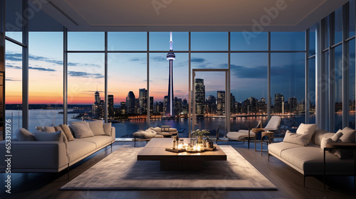 Open-concept penthouse with floor-to-ceiling windows. Sky-high luxury. A modern space offering breathtaking cityscape views from every angle © Alin