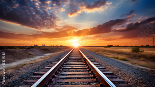 Step into the world of transportation with a captivating shot of railway tracks disappearing into the distance. The straight tracks symbolize the reliability and efficiency of rail travel.