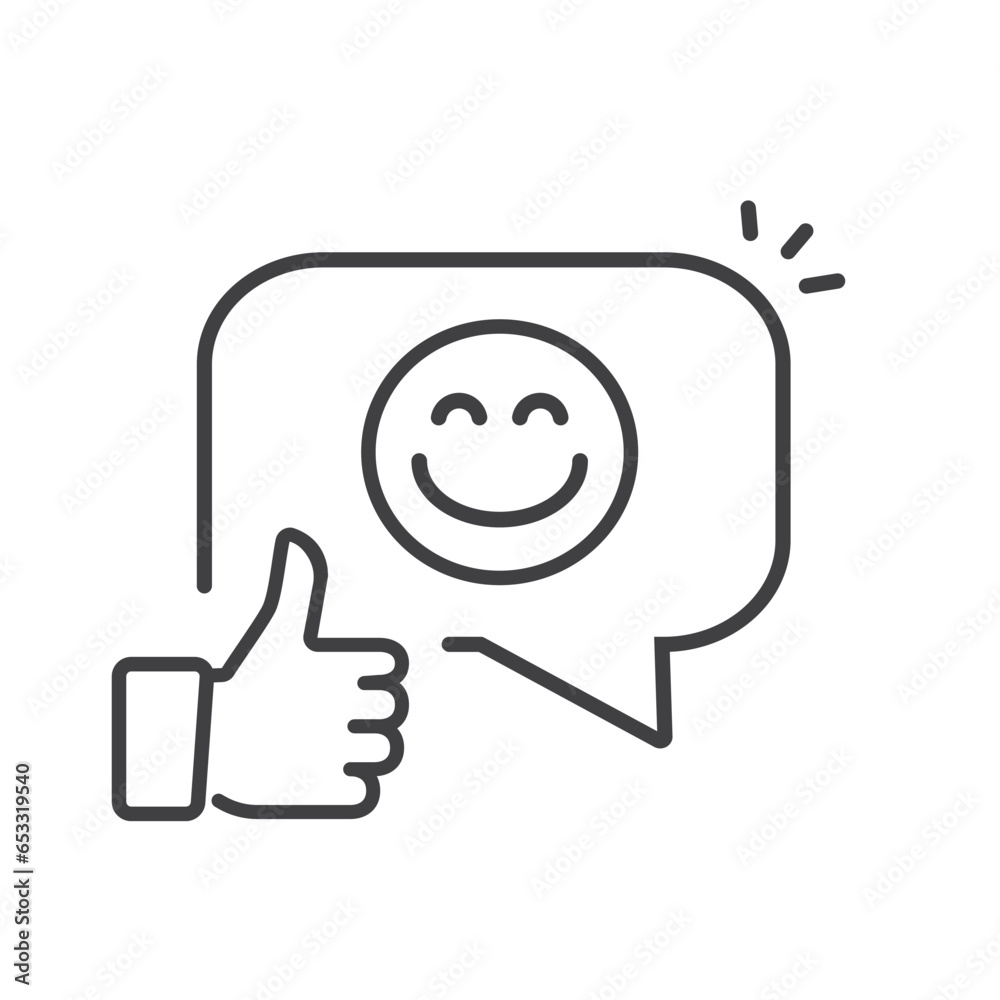 Smile face, speech bubble and thunb up, symbol.