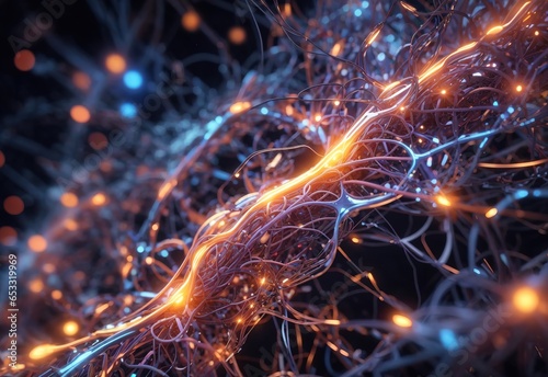 Neural connection, bright lights, synapses background