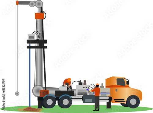 drilling water sources to make wells, underground water well drilling vector illustration, well drilling worker