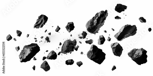 Black rock pieceson white background horizontal wallpaper. Generative AI photo