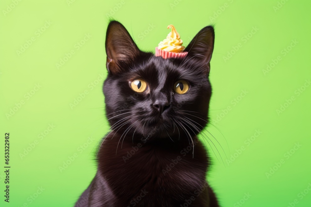 bombay cat wearing a cupcake costume against a green background
