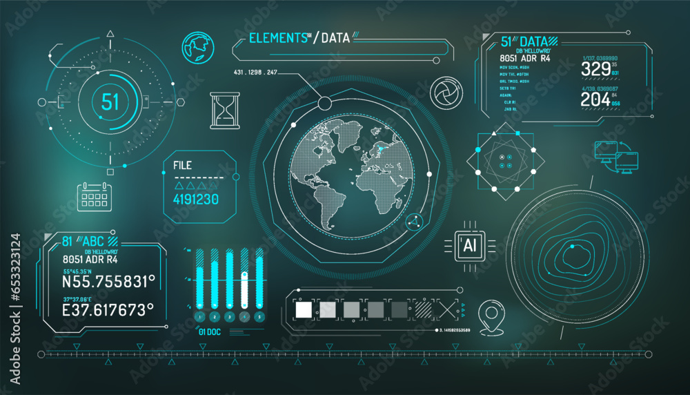 Obraz premium Set of infographic elements about geolocation and data exchange.