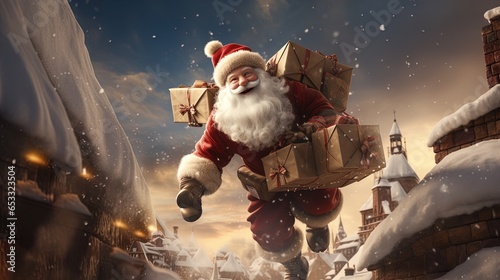 Santa Claus in His Toy Workshop Preparing for Christmas Eve Deliveries on his Reindeer Sleigh in 8K created with generative ai technology