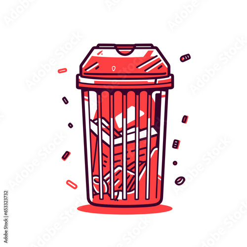 Trash symbol vector icon in minimalistic, black and red line work, japan web