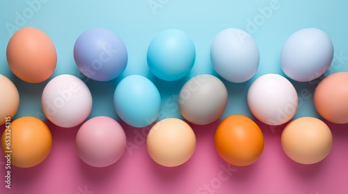 Colorful eggs on pastel background. 3D render