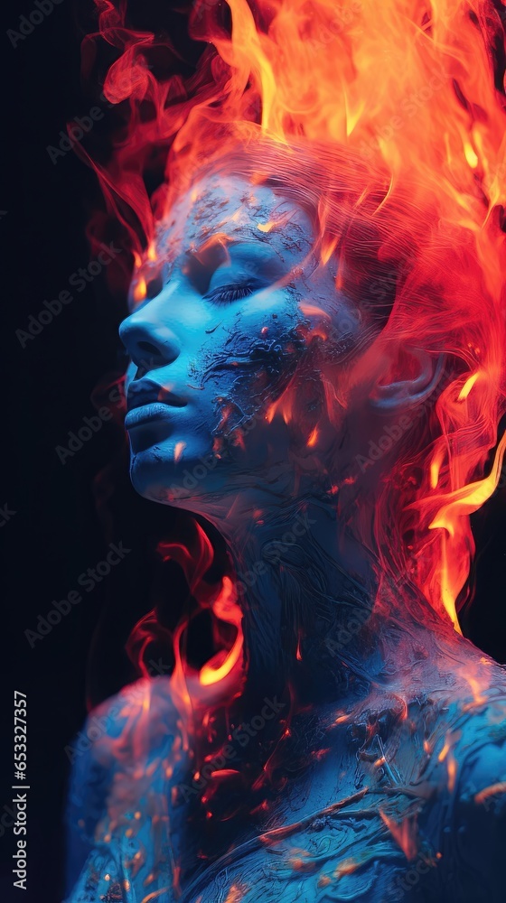 Fototapeta premium Girl Amidst the Dissolution: Psychedelic Close-Up in Cosmic Neon. Generative AI 12