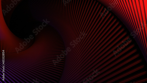 Rotating 3d background with swirling striped spiral. Design. Dark background with rotating stripes in dark. Depth of dark space with rotating spiral of lines