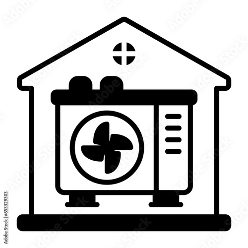 heating and cooling system vector icon design, Handyman Services symbol, House Repairing sign, Civil Engineering Building Contractor stock illustration, air conditioning outdoor unit with home concept