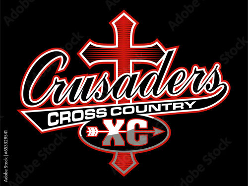 crusaders cross country team design in script with cross for school, college or league sports