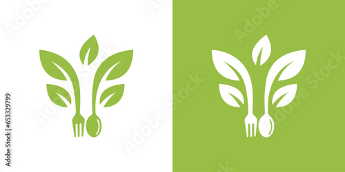 organic restaurant logo design template inspiration vector organic food icon, spoon, fork and leaf