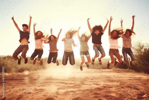 group of teenagers jumping