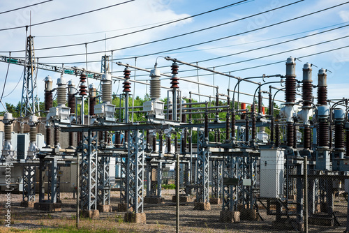 Electrical substation connected to electricity line photo