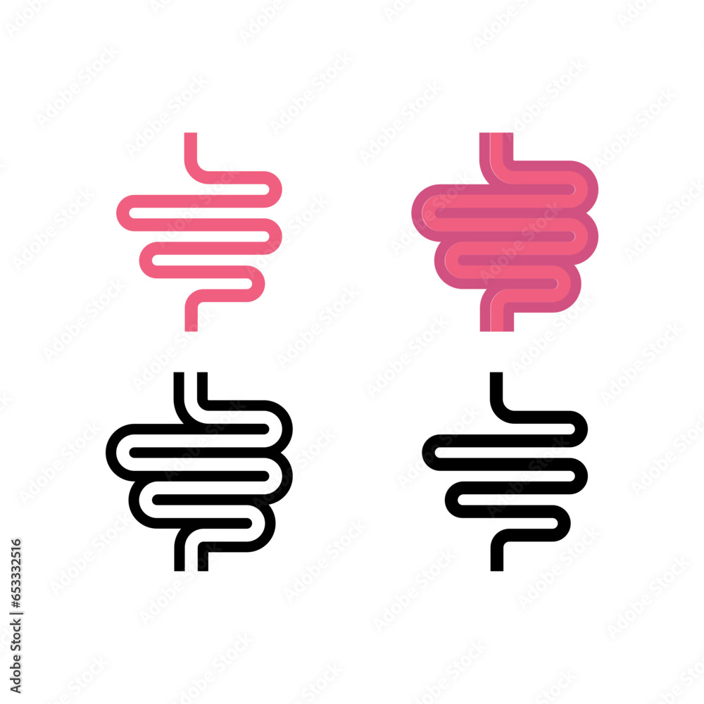 Intestine organ as part of digestive system. Human intestine, small intestine for food absorption in digestion system. Digestion, intestine icon. Vector illustration. Design Intestine organ as part of digestive system. Human intestine, small intestine for food absorption in digestion system. Digestion, intestine icon. Vector illustration. Design