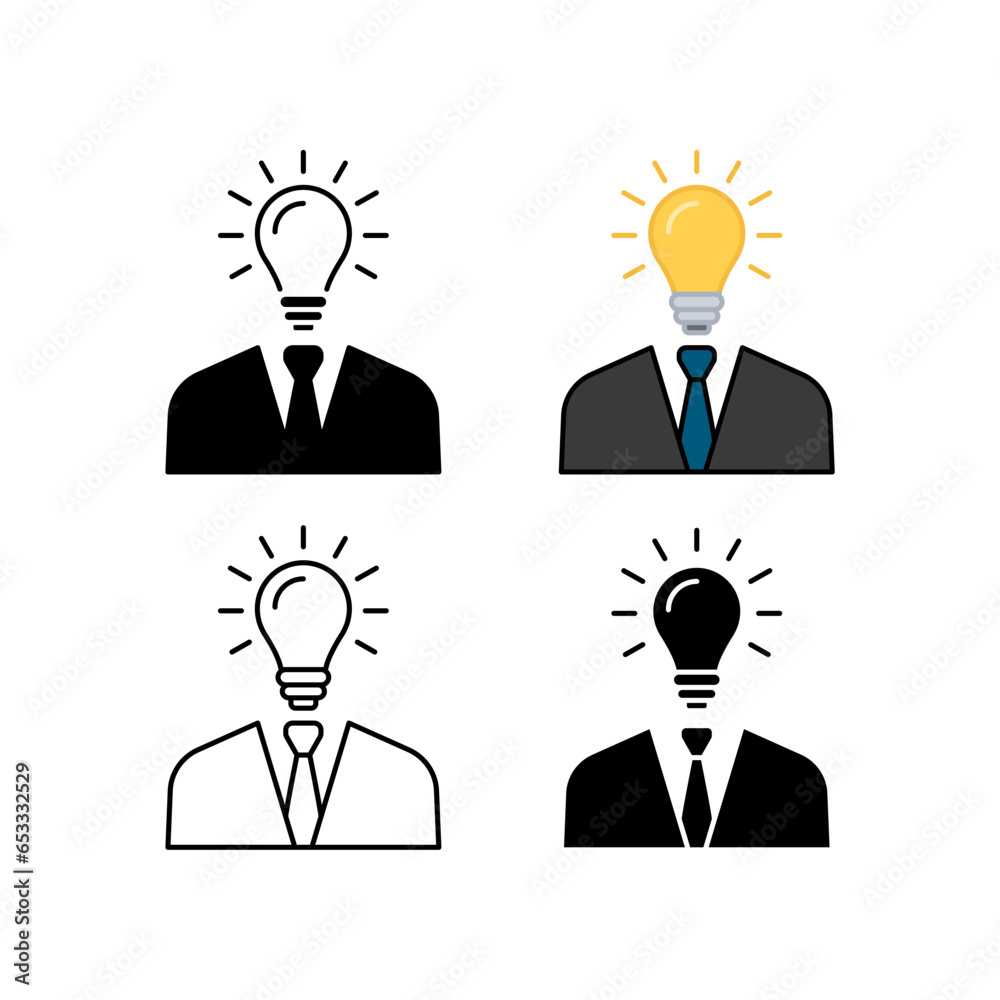 A businessman or worker is thinking and looking for creative idea, fresh idea, and briliant solution. Business idea solution simple icon. Vector illustration. Design A businessman or worker is thinking and looking for creative idea, fresh idea, and briliant solution. Business idea solution simple icon. Vector illustration. Design