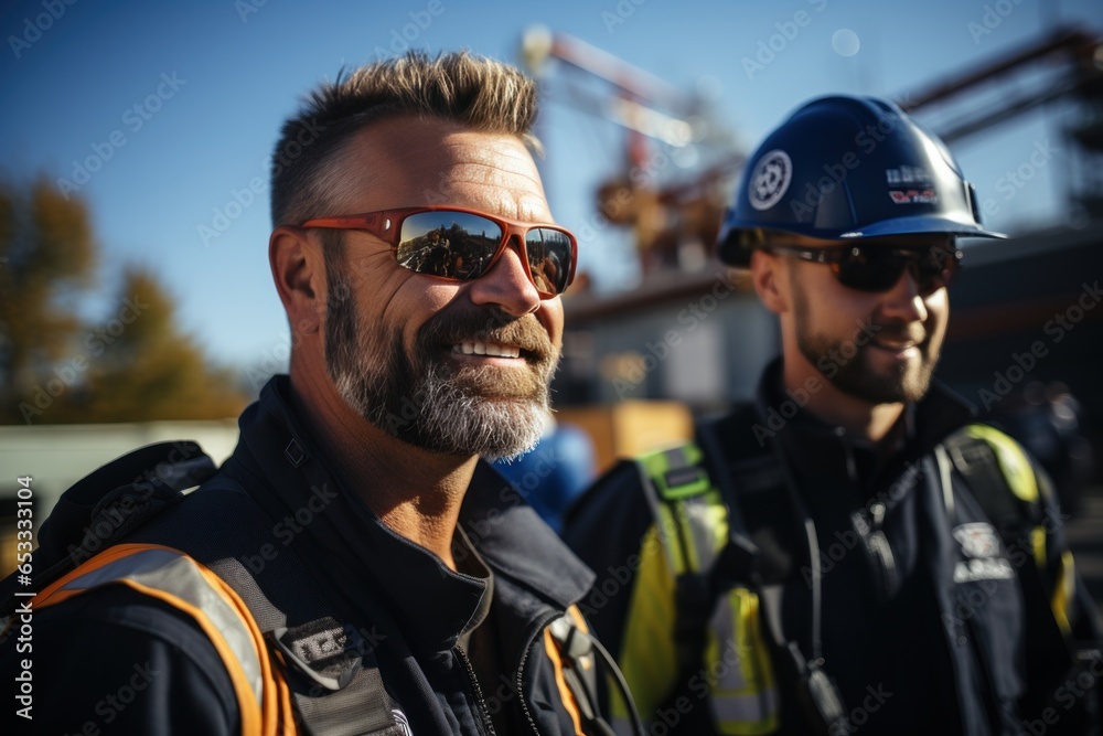 Fototapeta premium Electrical engineer and team working at power station Male engineer looks at electrical circuits and planning for high voltage power production.